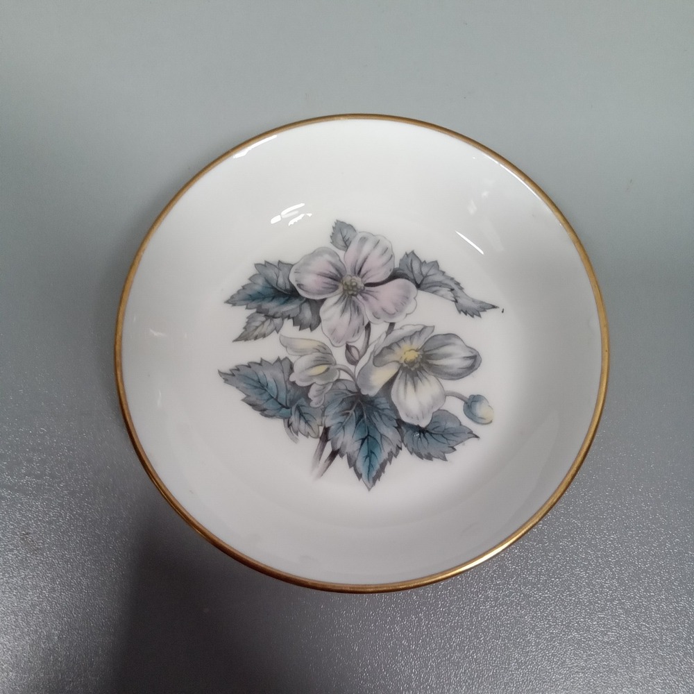 Royal Worcester Fine Bone China Floral Pin Dish Gold Rim Made in England 3.75"